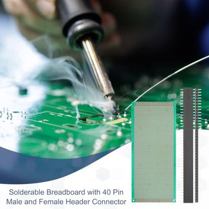 5Pcs 22x10cm PCB Prototype Board w 40-Pin Headers, Green - size: 22x10cm(2.54mm Pitch/1.5mm T)