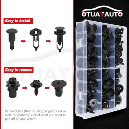 OTUAYAUTO 121PCS 4 in 1 Body Bumper Screw Bolts Fender Liner Clips - size: 120Pcs 4 Sizes Clips for Toyota