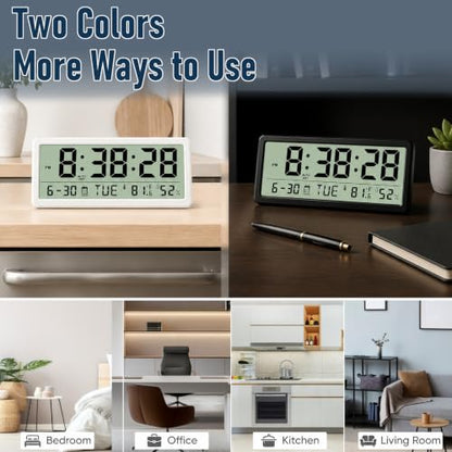 Magnetic Digital Clock with Seconds,8.5inch LCD Alarm Clock for Fridge - color: Black