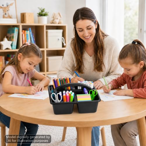 6 Pack 4 Compartment Classroom Caddy with Handle, Black - color: Black