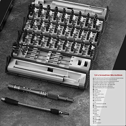 Precision Screwdriver Set Cylinder Organizing Case 128pcs in 1 Case S2 Alloy Steel HRC 56 Hardness Bits Space-saving Roll-up Case Professional Toolset Magnetizing Bit Heads for most sizes (9906) - size: 9906