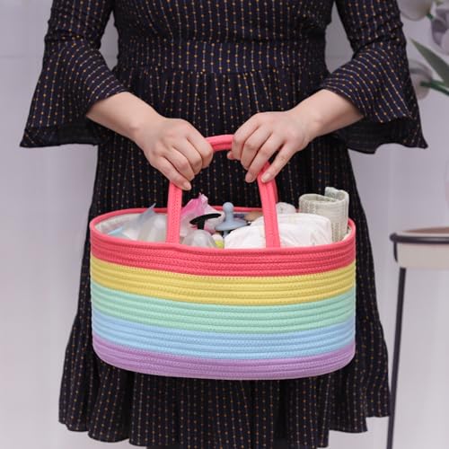 COMSE Large Cotton Rope Baby Diaper Caddy Organizer with Handles, Rainbow - color: Rainbow, size: Large