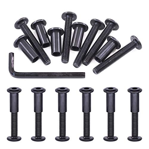 Swpeet 25Pcs M6x40mm Carbon Steel Black Hex Drive Socket Cap Bolts Barrel Nuts Assortment Kit with 1Pcs Allen Wrench, Screw Post Fit for Furniture Countsunk Belt Buckle Leather Binding Bolts - size: M6x40mm