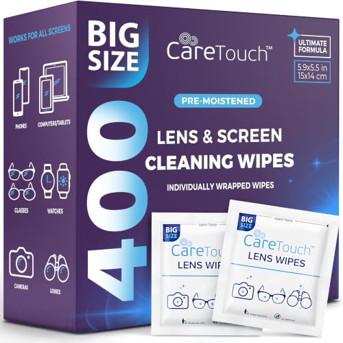 Care Touch Lens Wipes for Eyeglasses- 400 Count Individually Wrapped Pre- Moistened Wipes, 5 x 6 Inch- Camera Lens, Sunglasses and Glasses Cleaner,- Gentle and Portable for Cleaning of Optical Devices - size: 400 Count (Pack of 1)