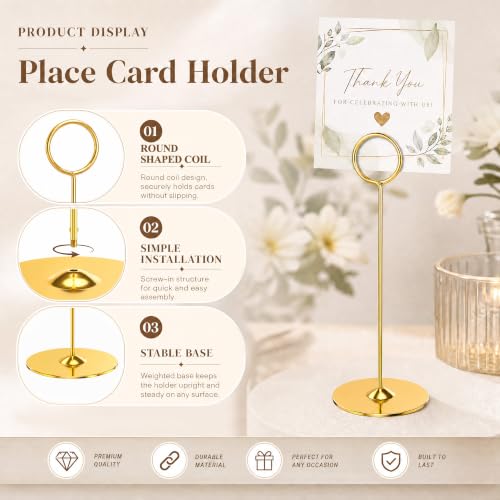 Urban Deco 16 Pieces Table Card Holder 8 inches Table Number Holders Place Steel Card Holders for Photos, Food Signs, Memo Notes, Weddings, Restaurants, Birthdays (Gold) - color: Gold