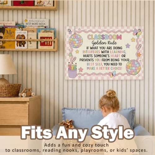 Retro Classroom Golden Rule Decor Canvas Wall Hanging Banner - color: 03-Classroom Golden Rule - Retro Disco