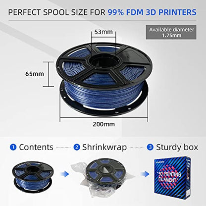 FLASHFORGE PLA Filament 1.75mm Galaxy Blue, 3D Printer Filament with Silver Glitter 1kg (2.2lbs) Spool, Dimensional Accuracy +/- 0.02mm, Shimmering 3D Printing Filament for Unique Finish - color: Galaxy Blue