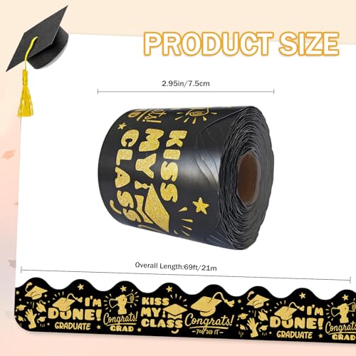 69 Feet Bulletin Board Borders,Graduation Poster Board Border Trim,Black Gold for Graduation Classroom School Office Chalkboard Doors Windows Party Decor - color: Golden Graduation
