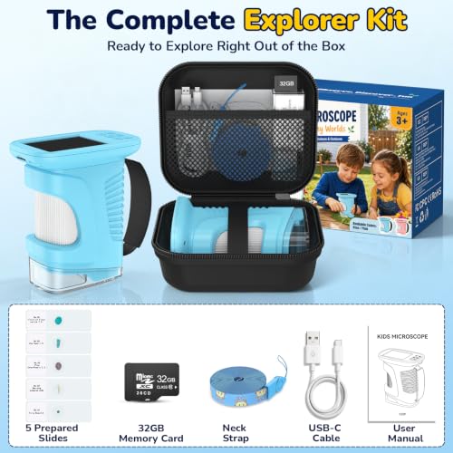USCAMEL Handheld Digital Microscope for Kids: 2.4" IPS Screen STEM Toys - color: Blue