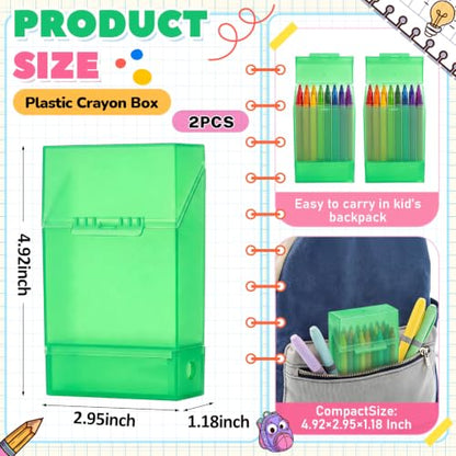 Clabby 2 Pcs 2 in 1 Plastic Crayon Box with Sharpener Holds 24, Green - color: Green