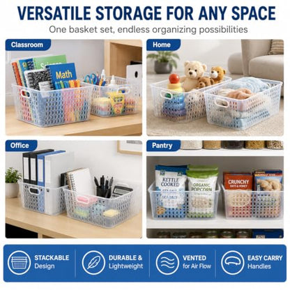 gisgfim 6 Pack Medium Plastic Book Baskets 11 x 7.5 x 4.5 Inches Storage Baskets for Books Papers Supplies s Pantry Shelf Desk Home and Office Use（Clear） - color: Clear