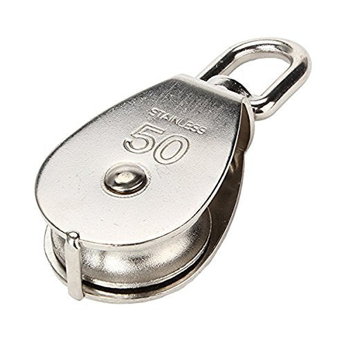 1-Pack M50 Single Pulley Block Stainless Steel Heavy Duty Hardware Single Wheel Swivel Rigging Lifting Wheel Fixed Pulley for Wire Rope Loading 400kg - size: 1-Pack M50