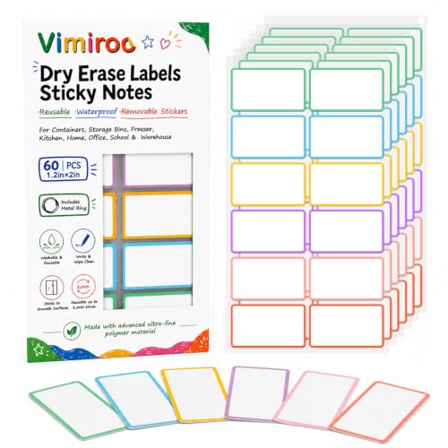 Dry Erase Labels Stickers, Removable & Reusable, 1.2 x 2 Inch, 60 PCS - color: Colorful