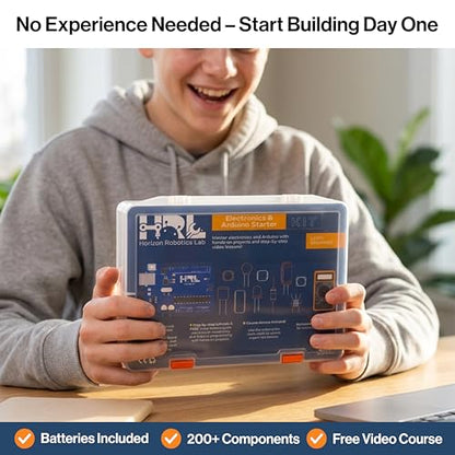 Horizon Uno Electronics Starter Kit with Video Lessons – Arduino-Compatible Board, Sensors, LEDs, Servos & More – Learn Electronics & Coding for Beginners