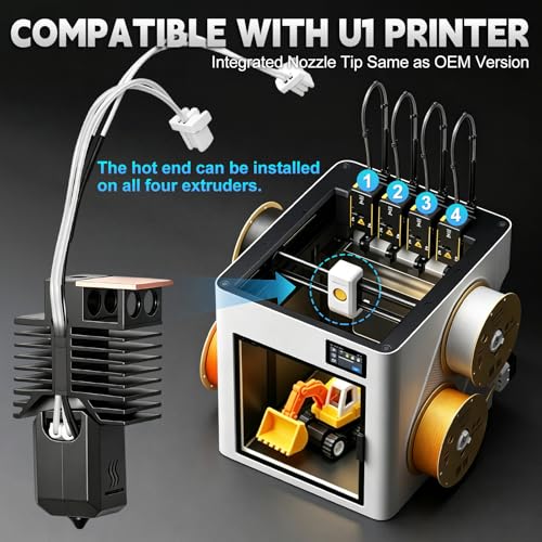 2PCS 0.4MM U1 Hotend for Snapmaker U1 Extruder, 24V 48W Fast Heating Ceramic Hot End with Hardened Steel Nozzle, Leak-Proof Integrated Design, with Brush Cleaning Needle Silicone Socks and Kit Tools - color: 2PCS