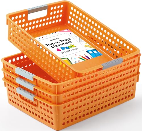 4 Pack Turn in Trays Classroom, Paper Trays, Orange