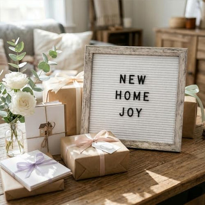 Rustic White Felt Letter Board 10x10, 336 Letters, Wall Mount and Stand - color: Rustic White