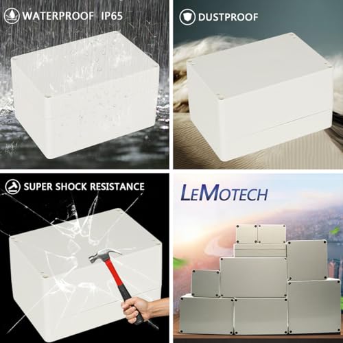LeMotech Waterproof Dustproof IP65 ABS Plastic Junction Box Universal Electric Project Enclosure Pale Gray 6.3 x 4.3 x 3.5 inch (160 x 110 x 90 mm) - size: 6.3"x4.3"x3.5"