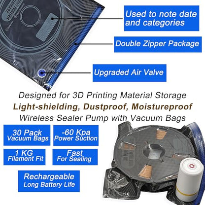 30pcs 3D Printer Filament Storage Bags Kit (12.6 * 13.4in)