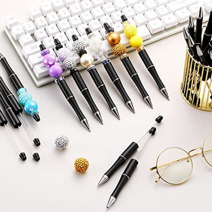 Crtiin 50 Pack Beadable Pens, Ballpoint Pens, School Supplies, Black - color: Black