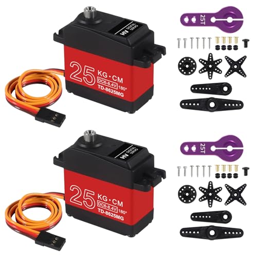 AITRIP 2PACK 25KG Servo Motor High Torque RC Servo Metal Gear Waterproof Full Metal Gear Steering Servo with 25T Servo Horn for Robotic DIY,RC car (Control Angle180°) - color: 25kg