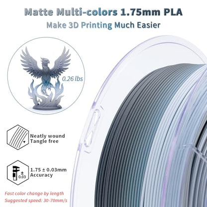 ZIRO PLA Filament 1KG, Matte Rainbow Fast Color Change, Gray Layer Rock - color: Gray Layer Rock (Matte)
