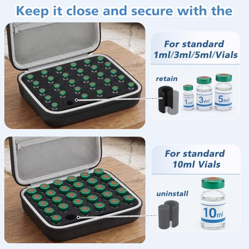 Teenyyou 30 Slots Peptide Case for Fridge Fits Standard 10ml/3ml Vials - color: Black, size: 30 Slots Fit 10ml/3ml, style: Solid