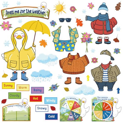 Gilprop 58 Pcs Dress for Weather Bulletin Board Set for Classroom, Goose - style: Goose