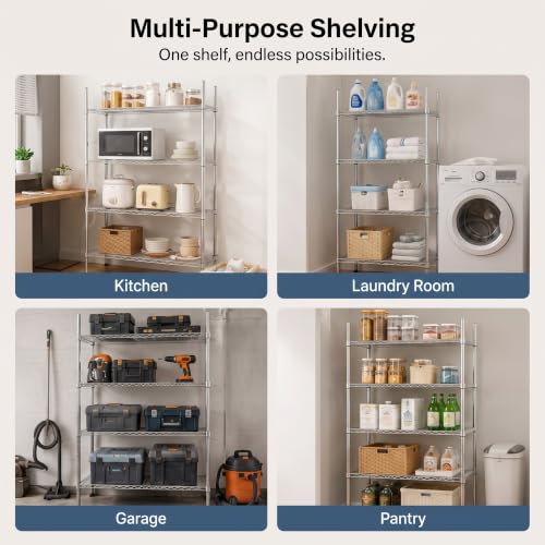 Thyle 4 Pack 54-Inch Wire Shelving Posts with 50 Clip, Chrome Steel, Sliver - color: Sliver, size: 54''