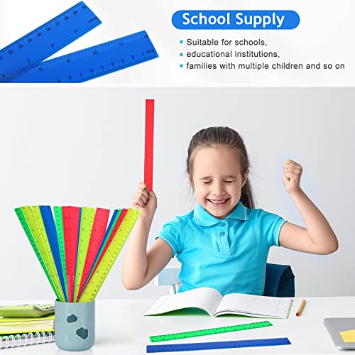 100 Pcs 12 Inch Rulers Bulk Plastic Kid Ruler for Back to School Supplies