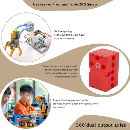 2PCS Geekservo Programmable Building Block Servo Motor, 360 Degree Rotation, 2P/3P Wire, Compatible with Microbit Raspberry Pi (0.7 KG Fast Speed Motor) - style: 0.7 KG Fast Speed Motor