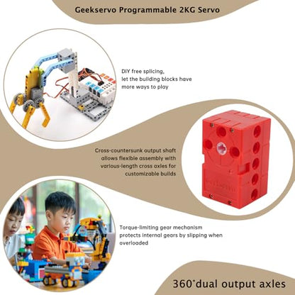 2PCS Geekservo Programmable Building Block Servo Motor, 360 Degree Rotation, 2P/3P Wire, Compatible with Microbit Raspberry Pi (0.7 KG Fast Speed Motor) - style: 0.7 KG Fast Speed Motor