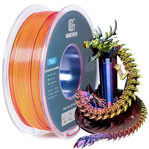 Geeetech 3D Printer Silk PLA Tri-Color Filament, Metal-Like Shiny Silk Filament 1.75mm 1kg (2.2lbs) Spool, Dimensional Accuracy +/- 0.02 mm, Tri-Color Red Yellow Blue - color: 1kg Triple Color Red-yellow-blue