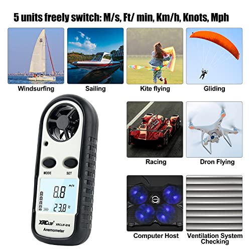 Digital Wind Speed Meter Anemometer, Handhled Wind Gauges Measuring Wind Chill Temperature Speed, Wind Meter Thermometer Gauge for Shooting Windsurfing Fishing Hunting Gray