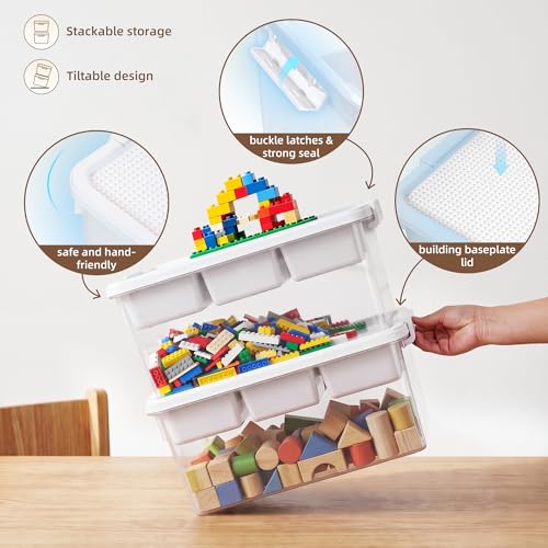 Citylife 17QT 2-Pack Toy Organizer Craft Storage Buildable Lid Movable Tray - size: 2 Packs-17 QT
