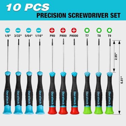 DURATECH 10 PCS Magnetic Precision Screwdriver Set, Phillips, Slotted, Torx
