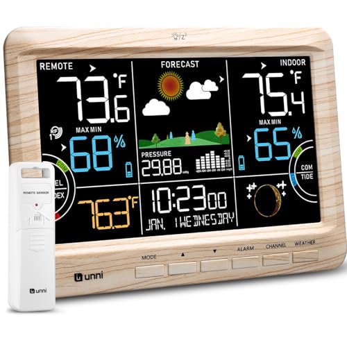 Weather Station Indoor Outdoor Thermometer Wireless Atomic Clock Wood - color: Multi