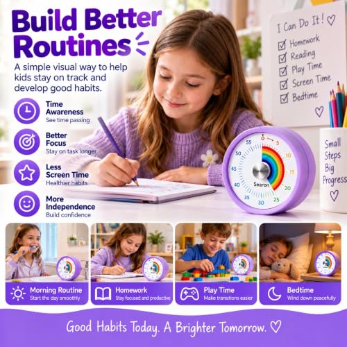 Magnetic Visual Timer for Classroom, 60-Minute Rainbow Dial, Purple - color: Purple
