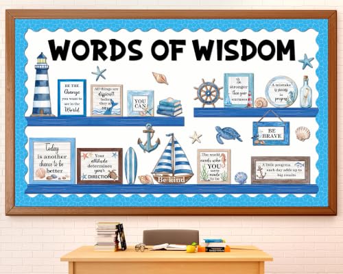 Nautical Bulletin Board Set Inspirational Ocean Classroom Bulletin Board Decoration Back to School Positive Paper Cutouts for School Home Office Teacher Classroom Wall Door Decor Supplies - style: Nautical