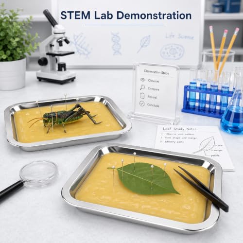 iplusmile 6 Pack Dissection Trays with Wax, 10.2 x 7.5 Inch Stainless Steel Dissection Pans, Reusable Wax Lab Trays for Biology Classroom Anatomy Science Education - color: Yellow