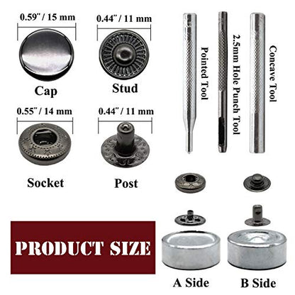 Raydodo 15mm Metal Snap Button Fasteners Kit with Tools (Black) - color: Black