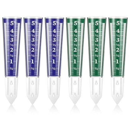 6 Pcs Rain Gauge Outdoor, 5 Inch Capacity Plastic Easy to Read Rain Gauges Measure and Monitor Precipitation Magnifying Scale and Numbers for Garden Yard Field Lawn (Blue, Green)