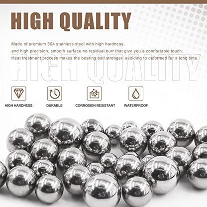 630Pcs Imperial 12 Szies 3/32" 1/8" 5/32" 3/16" 7/32" 1/4" 9/32" 5/16" 11/32" 3/8" 13/32" 1/2" Precision 304 Stainless Steel Loose Bicycle Bearing Steel Ball Assortment Kit for Motorcycles