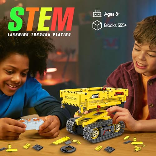 aukfa Excavator Robot Building Toys for Boys, STEM Projects for Kids Ages 8-12, Remote & APP Control Stem Kits Learning Educational Building Kit Dinosaur Robot Toy Gifts for Boys Girls (555 Pieces)