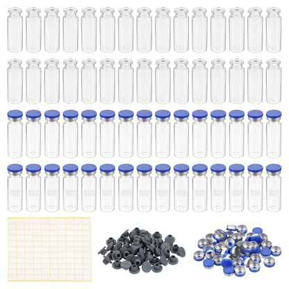 PATIKIL 15ml Sample Vials, 100 Pack Lab Empty Vials with Butyl Rubber Stopper Crimp Top Caps and Labels Borosilicate Glass Vial, Clear - color: Clear, size: 15ml
