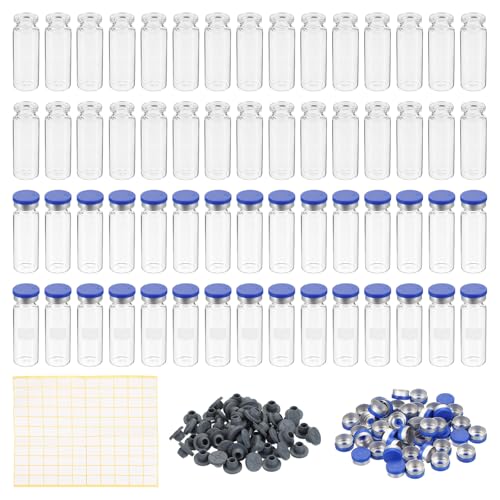 PATIKIL 15ml Sample Vials, 100 Pack Lab Empty Vials with Butyl Rubber Stopper Crimp Top Caps and Labels Borosilicate Glass Vial, Clear - color: Clear, size: 15ml
