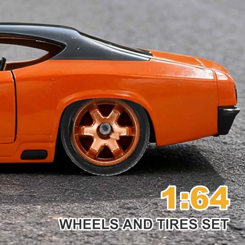 MECCANIXITY 4 Set 1/64 Wheels and Tires Set, Real Riders Rims Includes Axles for RC Diecast Car DIY Model, Bronze Rims - color: Bronze Rims
