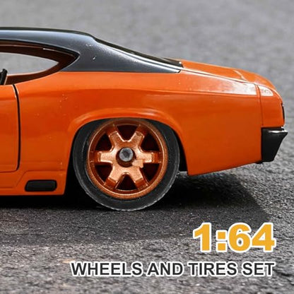 MECCANIXITY 4 Set 1/64 Wheels and Tires Set, Real Riders Rims Includes Axles for RC Diecast Car DIY Model, Bronze Rims - color: Bronze Rims