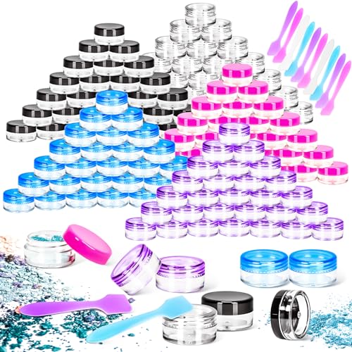 50 Pack Colorful 5g Plastic Jars Round Clear Containers with Lids, 5gram Makeup Containers Jars, 5ml Sample Jar Travel Cosmetic Jar with Spatulas for Sample Cream Lotion Makeup Travel Storage - color: Colored, size: 5g