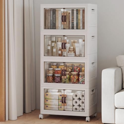 UAMFURI Stackable Storage Bins with Lid, 208QT Plastic Cabinet with Wheels - color: White-52qt, size: 4Pack with 1 top lid
